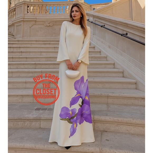 MANGO Floral Print Maxi Dress NWT | White & Purple Long Dress - Picture 5 of 16